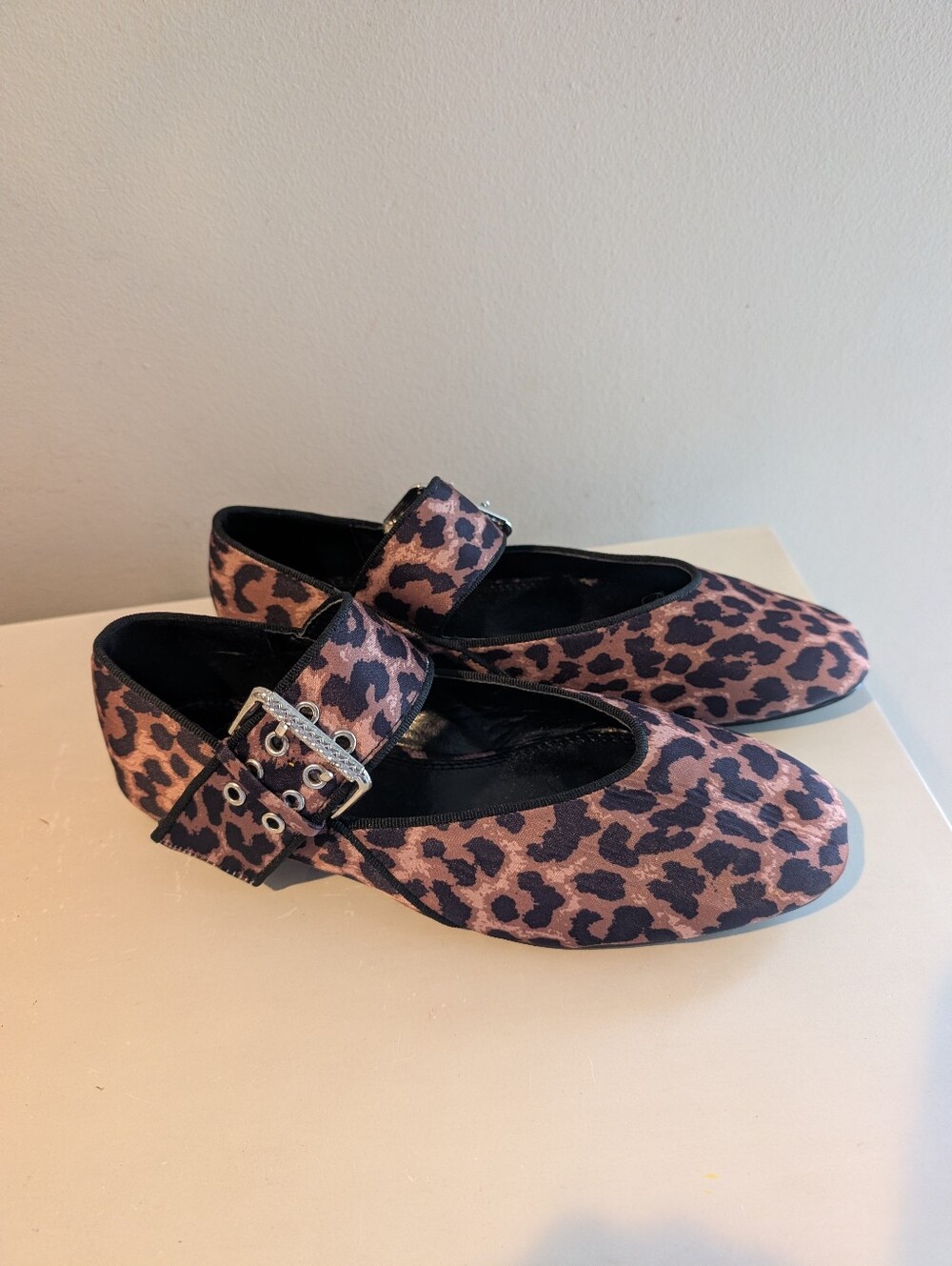 Brown Leopard Mary Jane Buckle Strap Flats Size 37